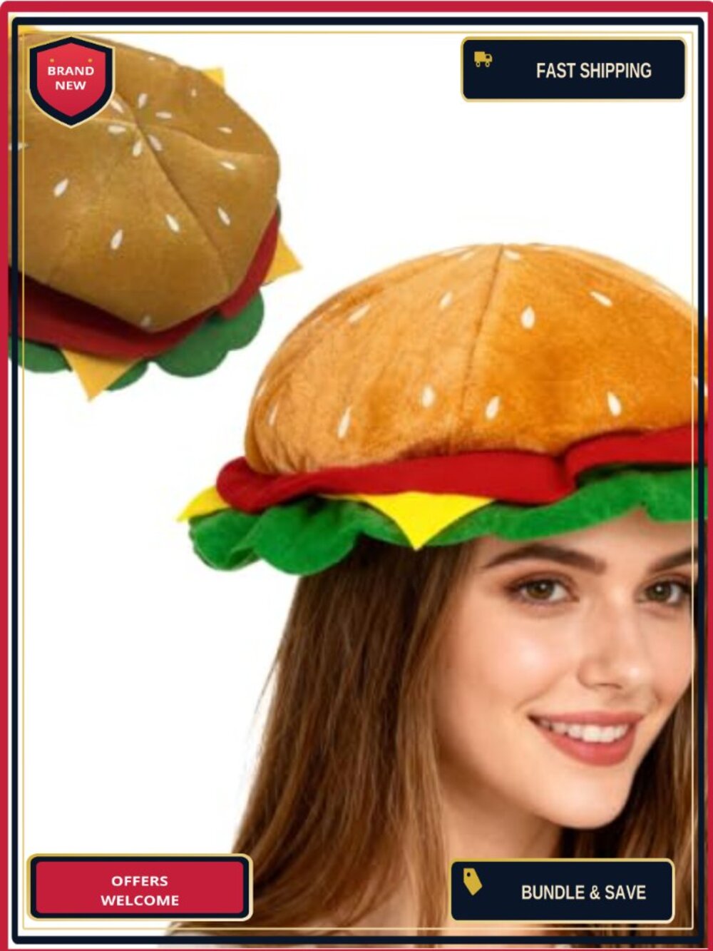 Hamburger Head Hat Funny Novelty Food Costume Plush Headdress Halloween Party